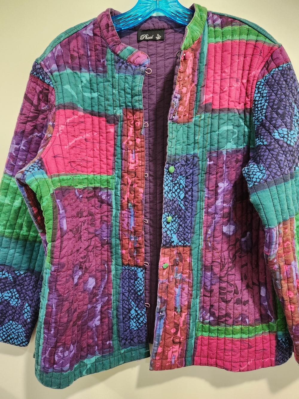 Quilted Patchwork Jacket in Purple & Green Reversible
